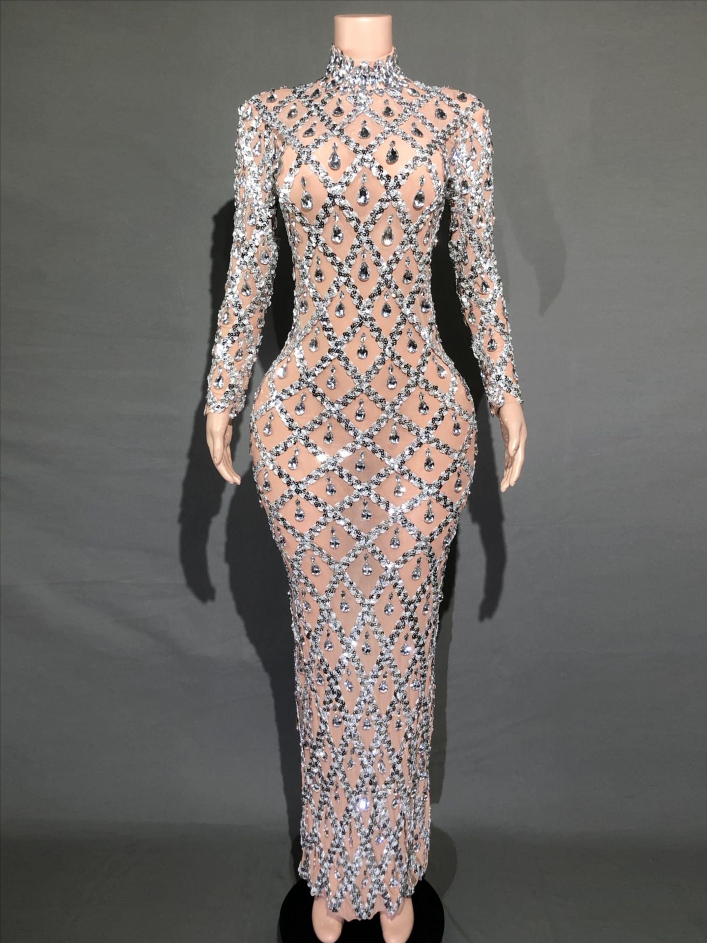 Vestido de fiesta de noche con diamantes de imitación brillantes para mujer de talla grande