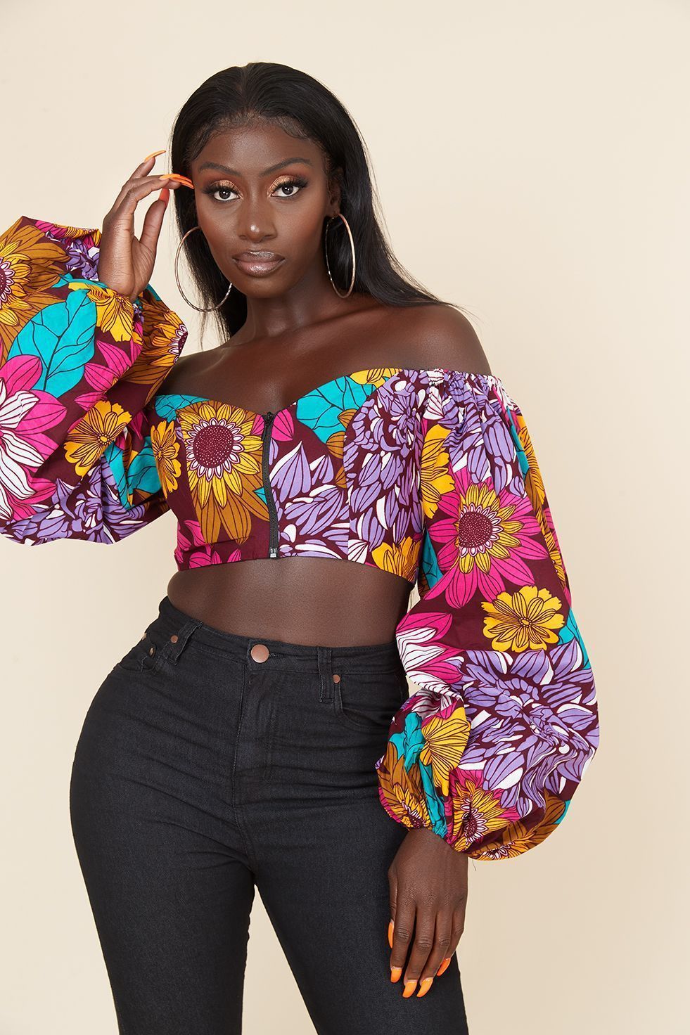 African Style Digital Printing Women's Sexy Off-neck Tube Top Long Sleeve