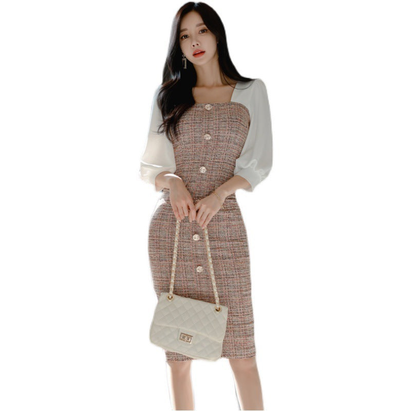 Young Sexy Square-neck Dress Mid-length Autumn And Winter