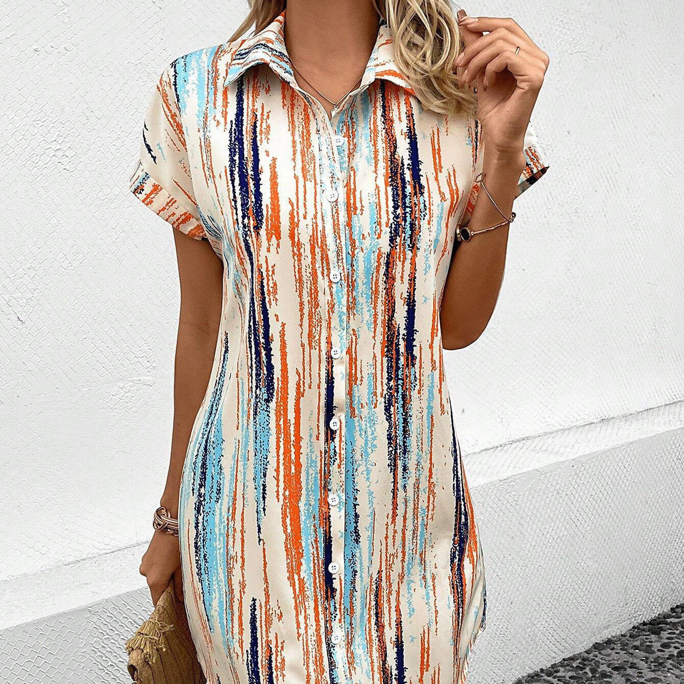 Women's Blouse Collar Dress Short Sleeve Printing