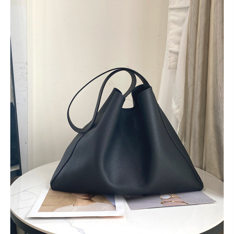 Women's Fashion Simple Large Capacity Genuine Leather Bucket Bag