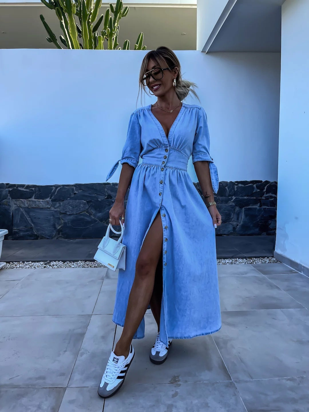 Ladies New Fashion Sexy V-neck Denim Dress