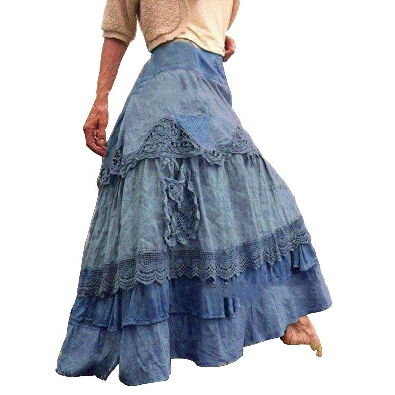 Women's Stitching Lace Large Swing Cake Skirt