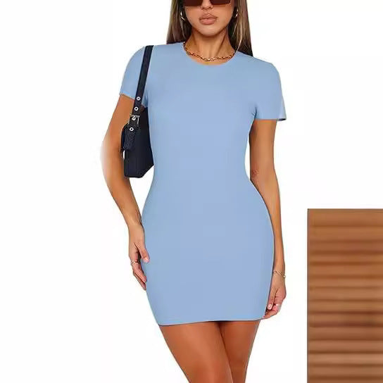 Vestido corto ajustado con cuello redondo sexy para mujer