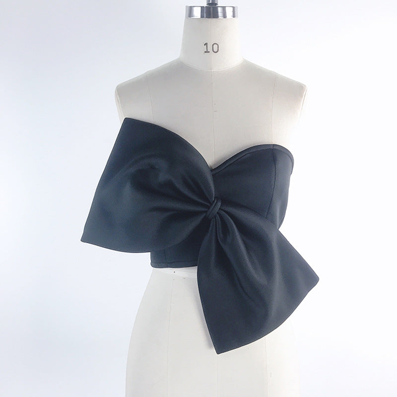 3D Bowknot Sexy Bow envuelto pecho sin tirantes corto Top camisa mujeres Tops