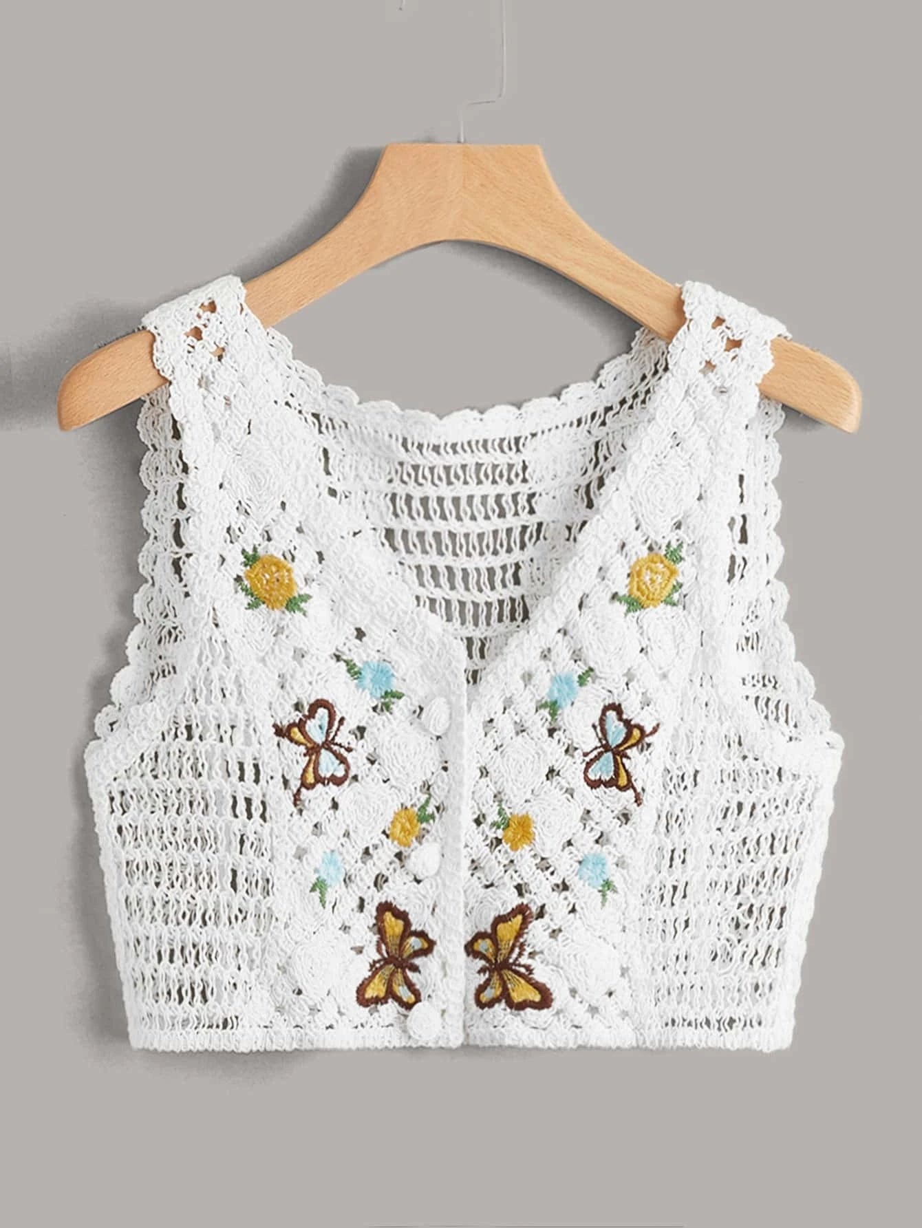 Women Summer Crochet Solid Sleeveless Graphic Vest