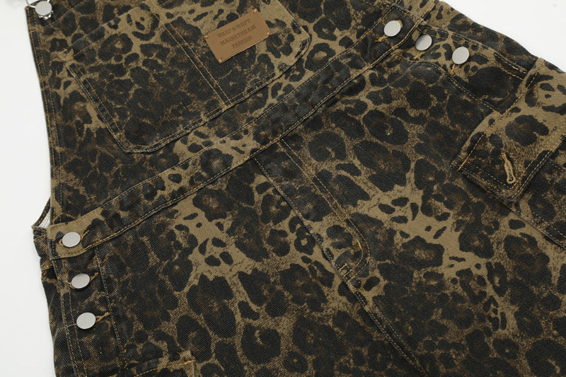 American Vintage Leopard Print Denim Brace Overol Hombres y mujeres