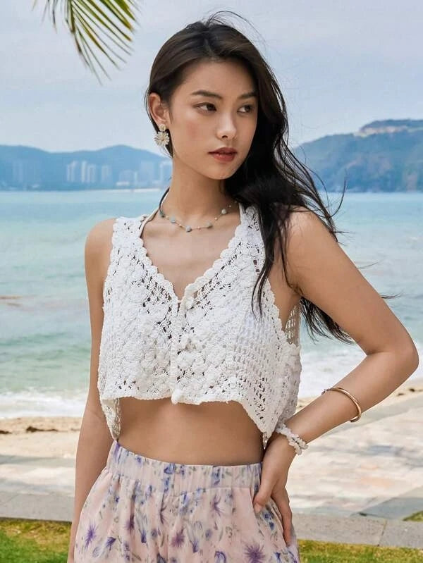 Women's Summer New Holiday Crocheted Hollow Vest Top