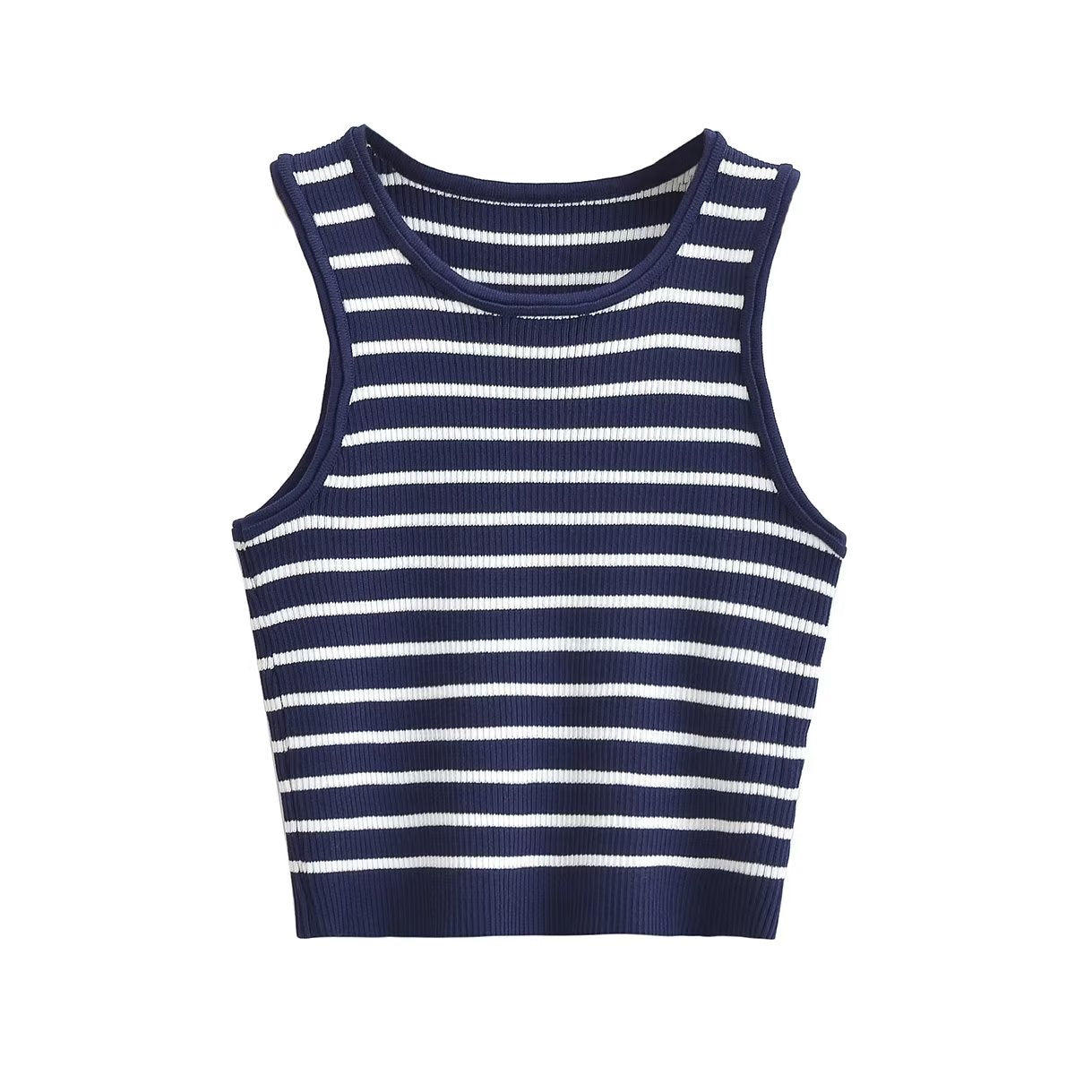 WomenClothing Navy Blue Striped Knitted Vest Top