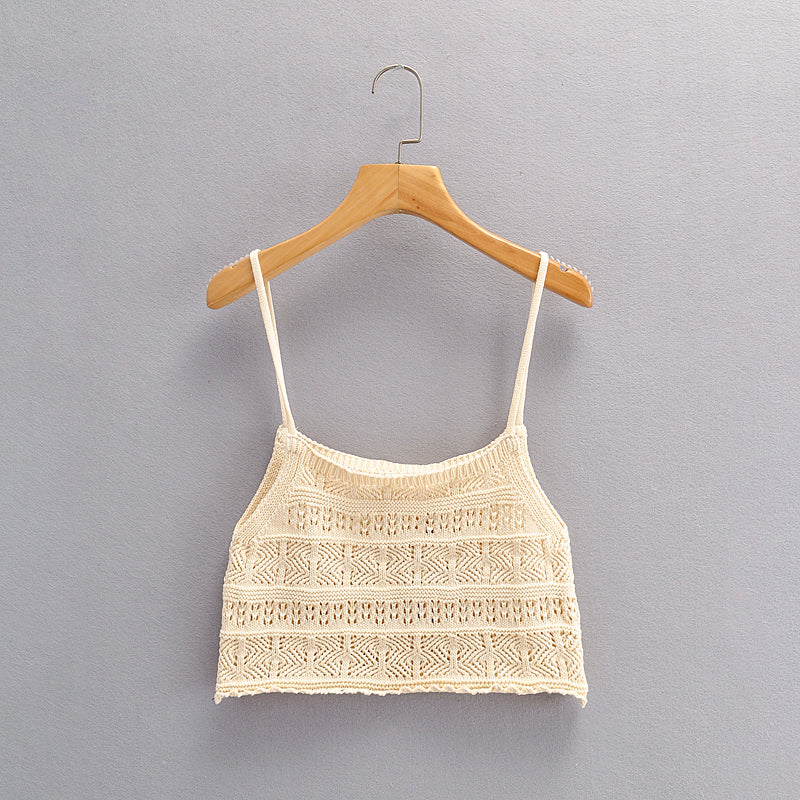 Women Western All Matching Hollow Out Cutout Knitted Sleeveless Sling Top