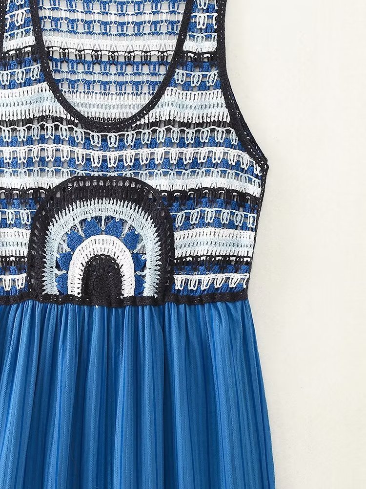 Summer Retro All Match Crochet Knitted Stitching Dress