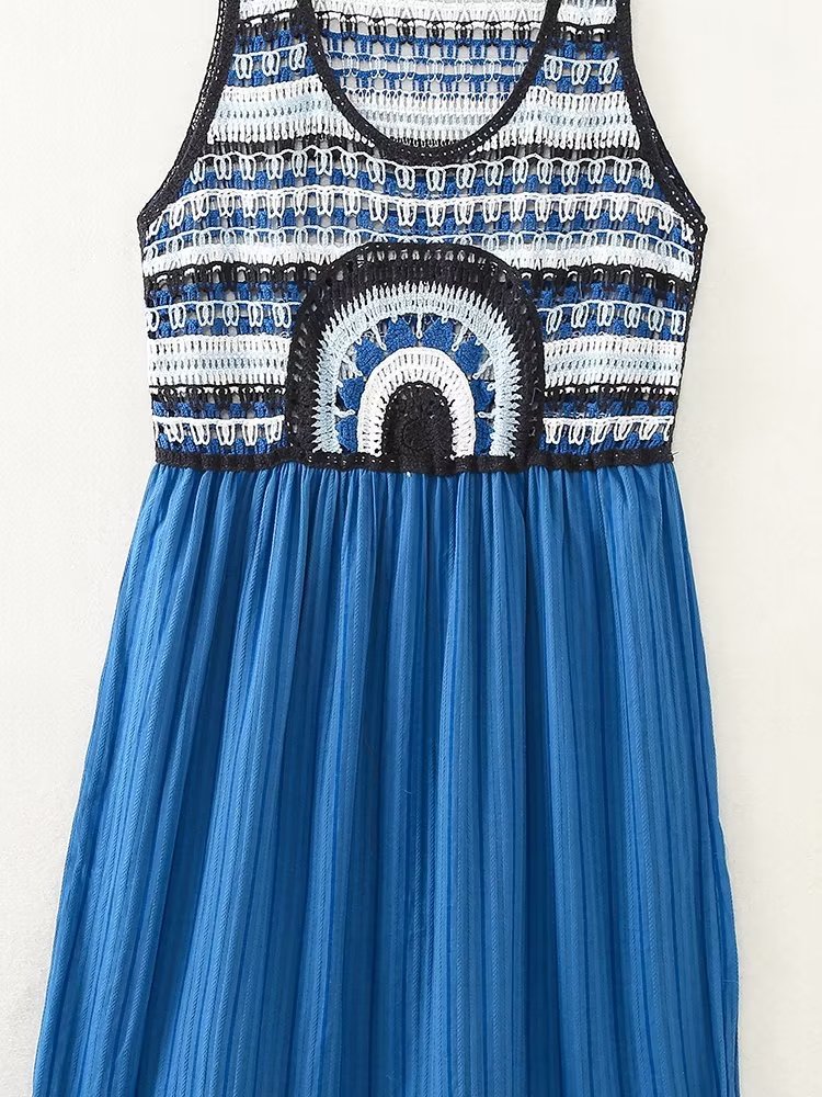 Summer Retro All Match Crochet Knitted Stitching Dress