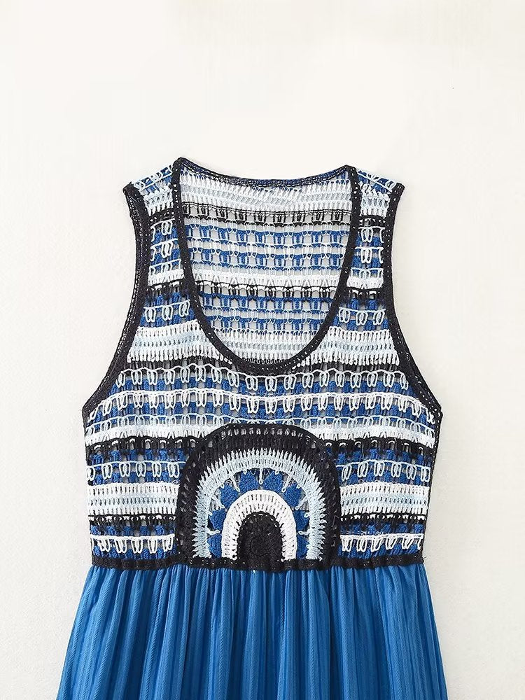 Summer Retro All Match Crochet Knitted Stitching Dress