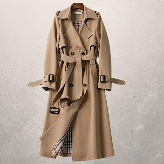 Damen Mittellanger Trenchcoat Herbst Langer Windbreaker