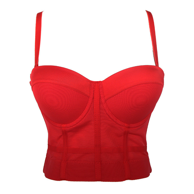 High Waist Slim Strap Vest with Chest Pad Outer Wear Boning Corset Bra Sexy Push up All-Match Solid Color Corset