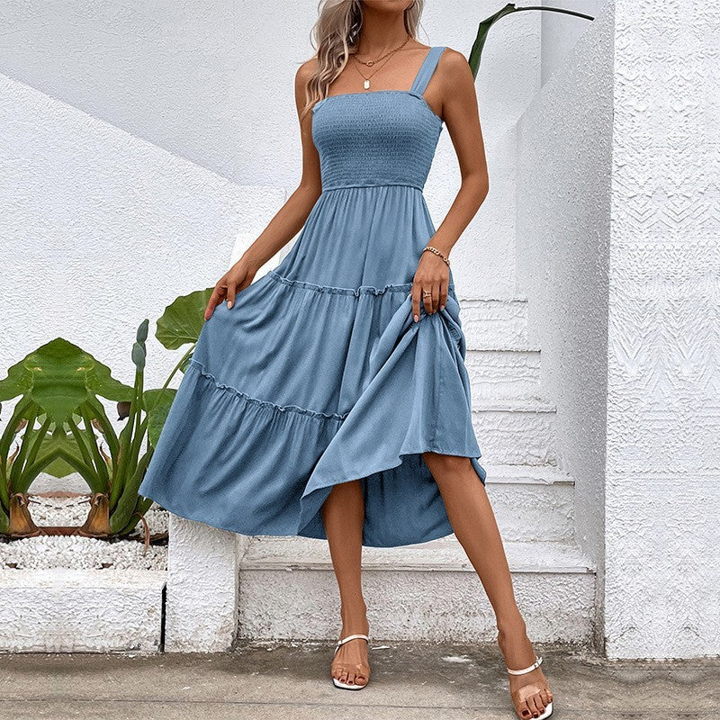 Einfarbiges Sling-Sommerkleid für Damen