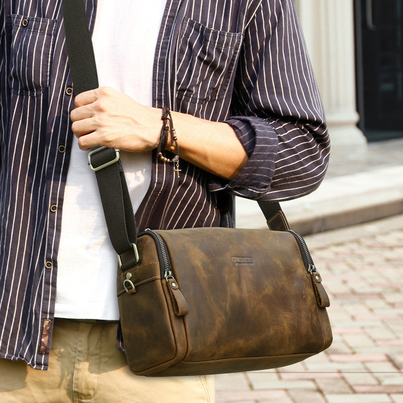 Bolso bandolera retro de cuero Crazy Horse para hombre