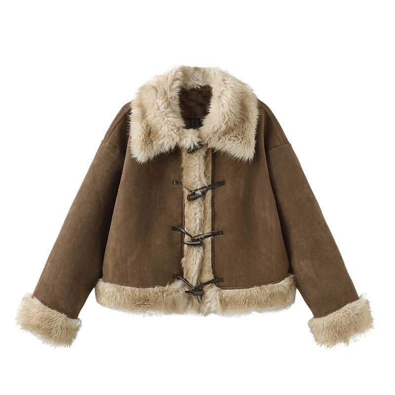 Damen Plüsch Wildleder Mantel Herbst und Winter Lose Revers