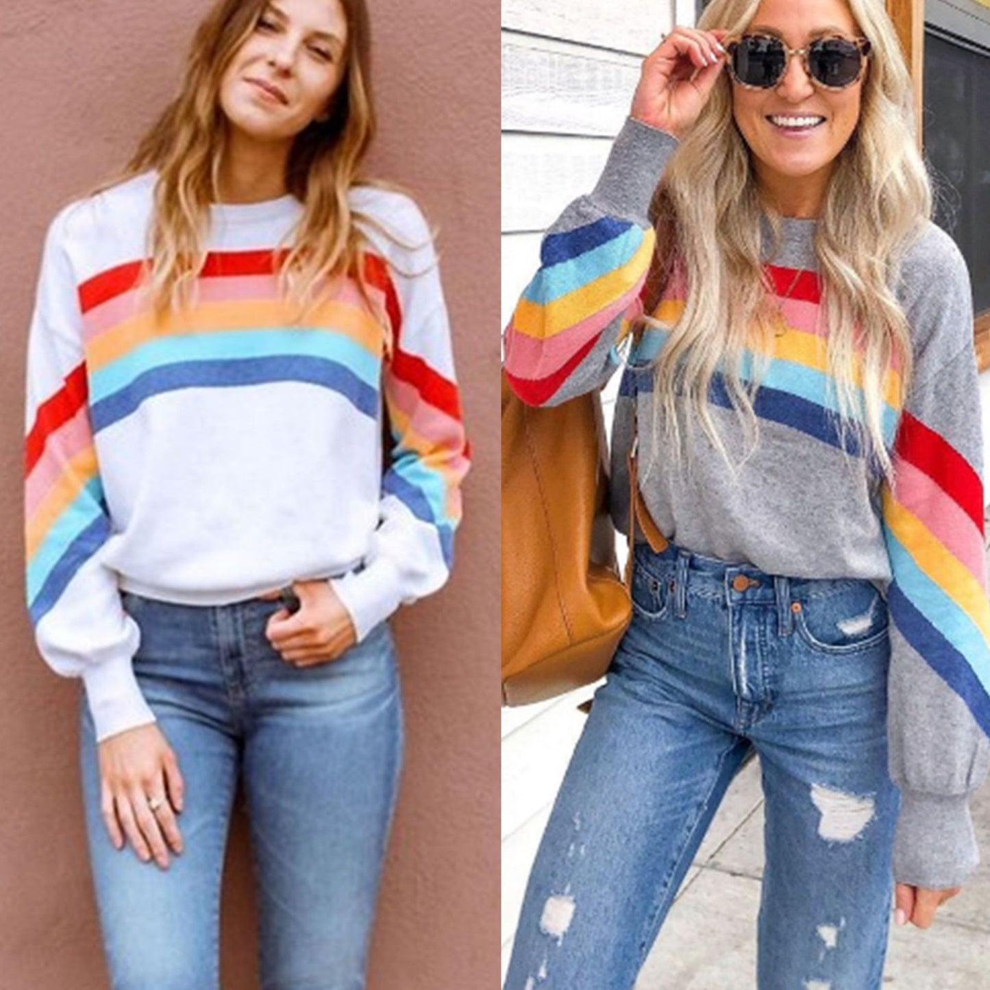 Spring And Summer Rainbow Pullover Casual Long Sleeve Sweatshirt