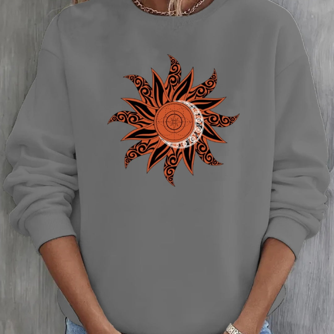 Loose Sun Series Fashion Print Round Neck Sweater