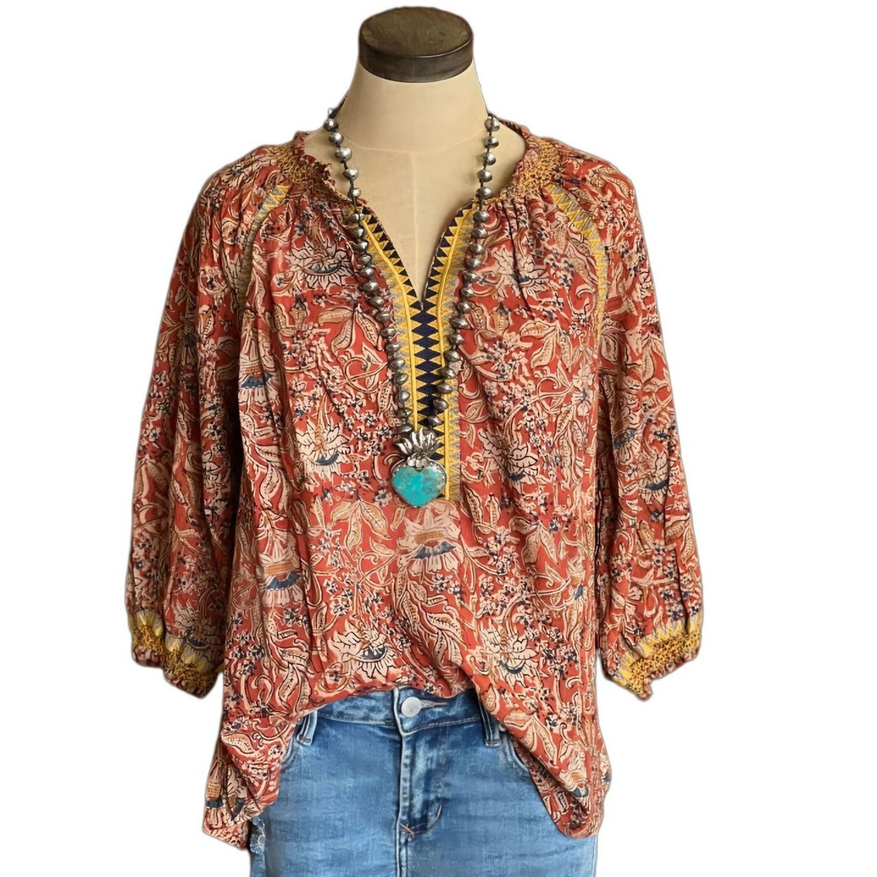 Women's Bohemian Print Flare Sleeve Shirt