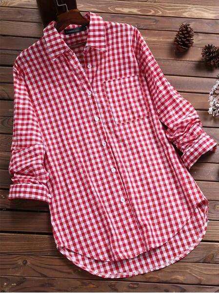 Plaid Long-sleeved Long-sleeved Long-sleeved Shirt With Buttons For Women