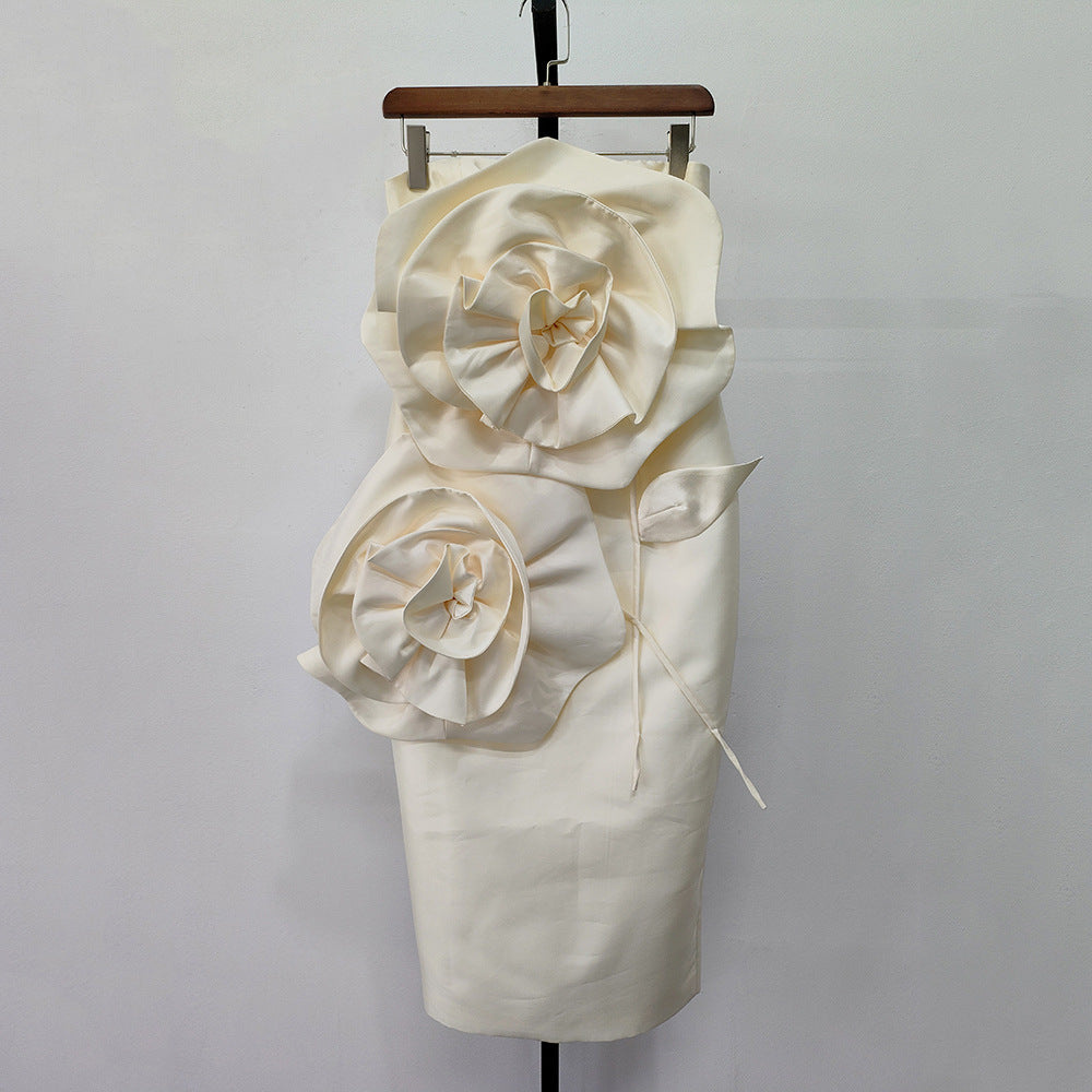 Stereo Cutting Large Flower Stitching Elegant Cold-shoulder Sleeveless Formal Dress