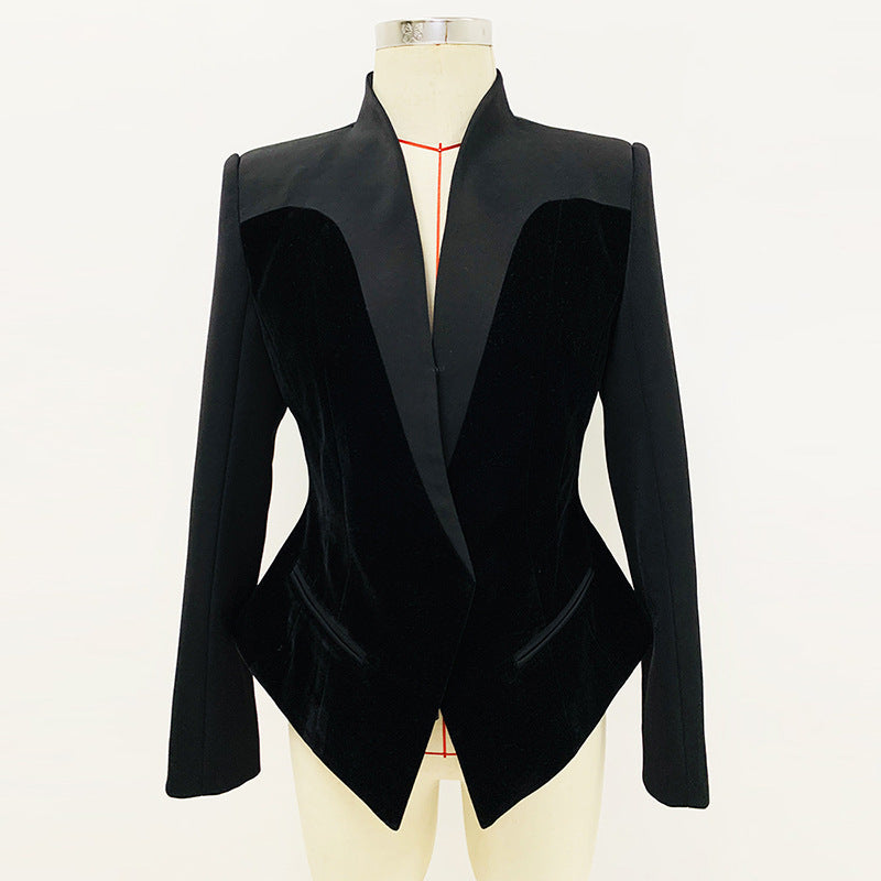 Fashionable Slim-fit Velvet Stitching Suit Jacket