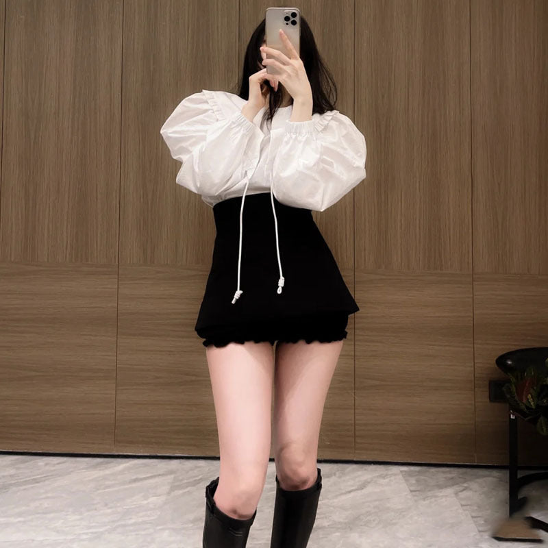 A- Type Embroidered Mini Culottes High Waist Inner Wear Miniskirt