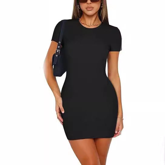 Vestido corto ajustado con cuello redondo sexy para mujer