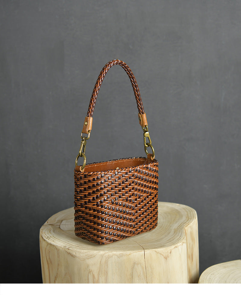 Women's Cowhide Weave Vintage Handbag