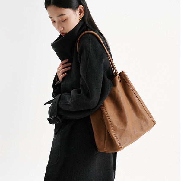 Soft Leather Bucket Bag Female Genuine Leather Crossbody