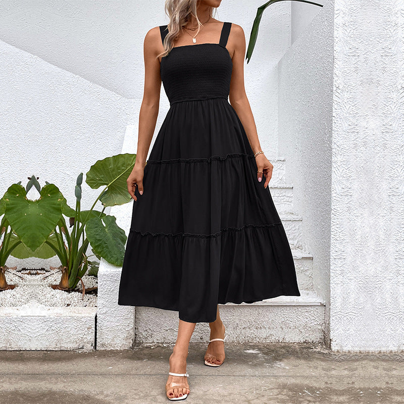 Einfarbiges Sling-Sommerkleid für Damen