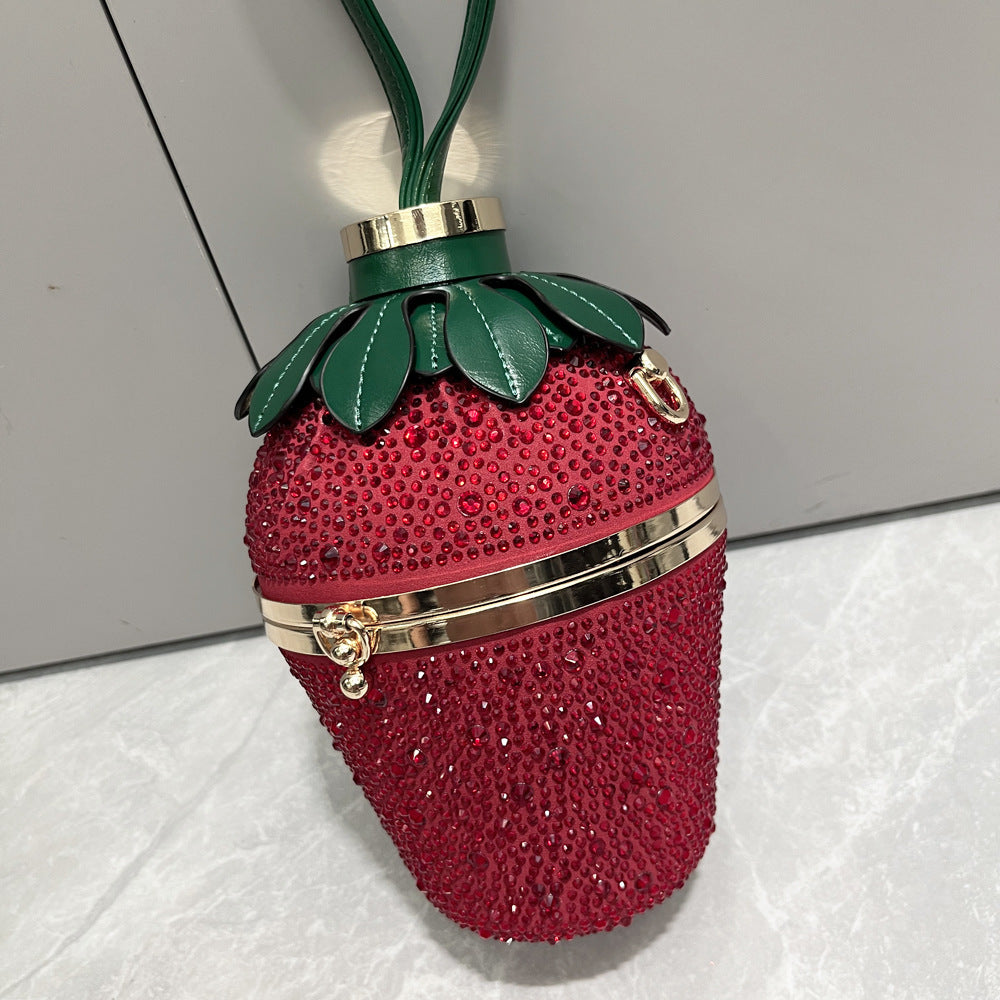 Single Shoulder Bag Rhinestone Strawberry Crossbody Bag Portable