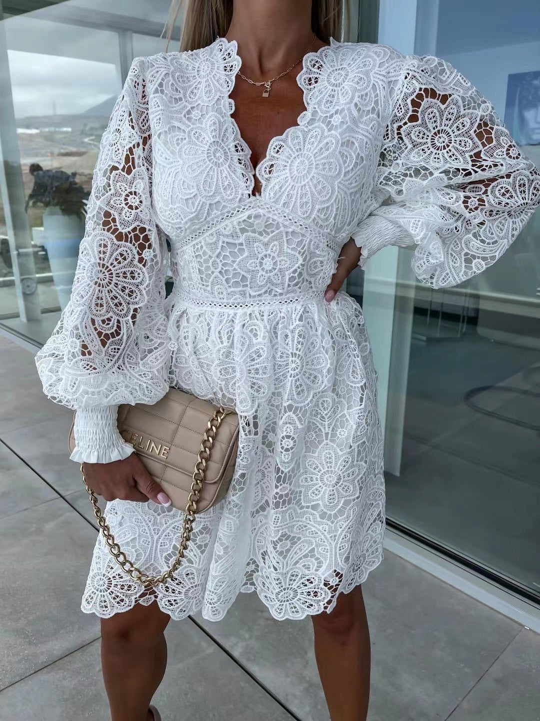 Sexy Hollow Water-soluble Lace Lace Temperament Commute Dress