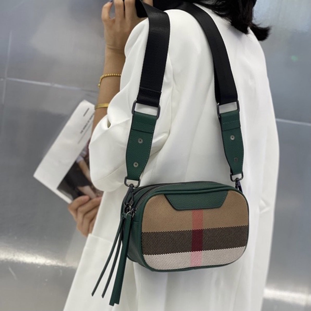 Diagonal Crossbody Versatile Canvas Plaid Bag