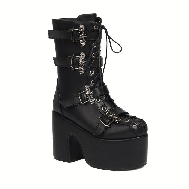 Hot Girl Punk Platform Martin Boots Women's Round Head Gothic Muffin Bottom Tall Knight Boots