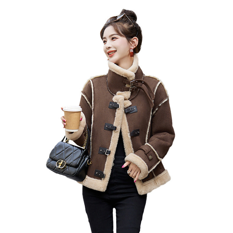 Lamb Wool Coat Women's Winter Fur Integrated