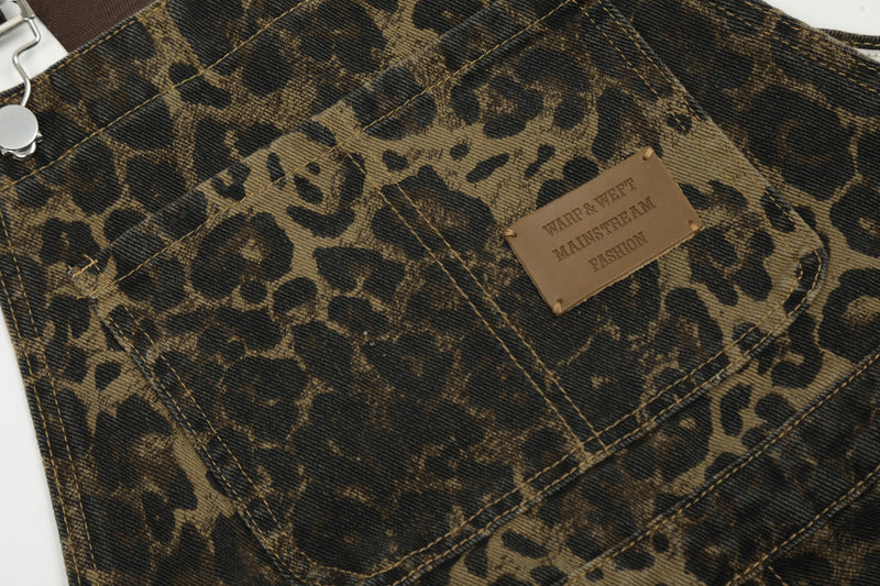 American Vintage Leopard Print Denim Brace Overol Hombres y mujeres