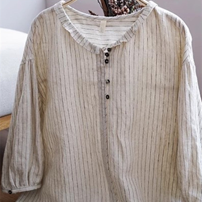 Women's Fashion Casual Striped Doll Collar Shirt