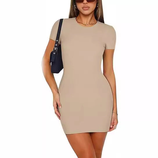 Vestido corto ajustado con cuello redondo sexy para mujer