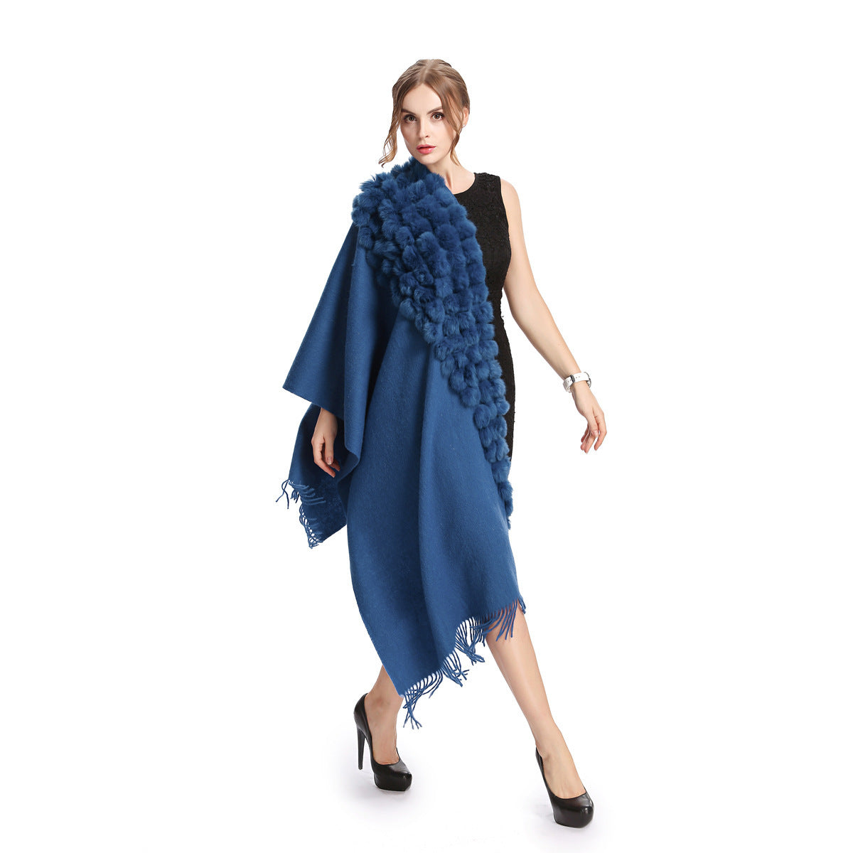 Women's Fashion Rabbit Hair Ball Decoration Dual-use Shawl