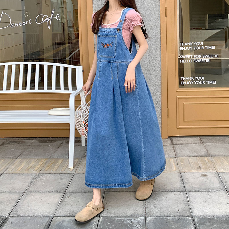 Women's Denim Suspender Skirt Retro Waist-controlled Loose