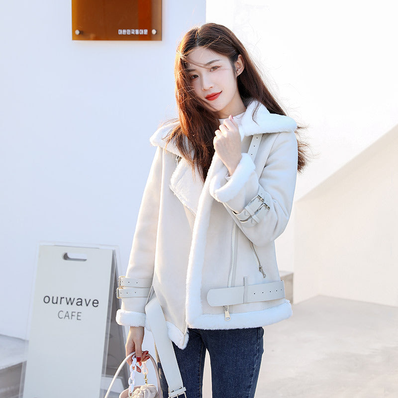 Autumn And Winter Thickened Fur Sheep Short Coat Women's Cotton-padded Coat Fur Cotton-padded Coat Small
