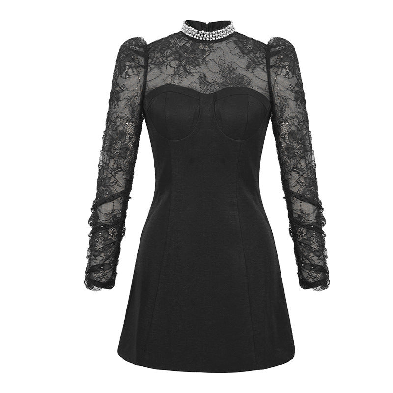 Women's Refined Rhinestone Lace Stitching Dress