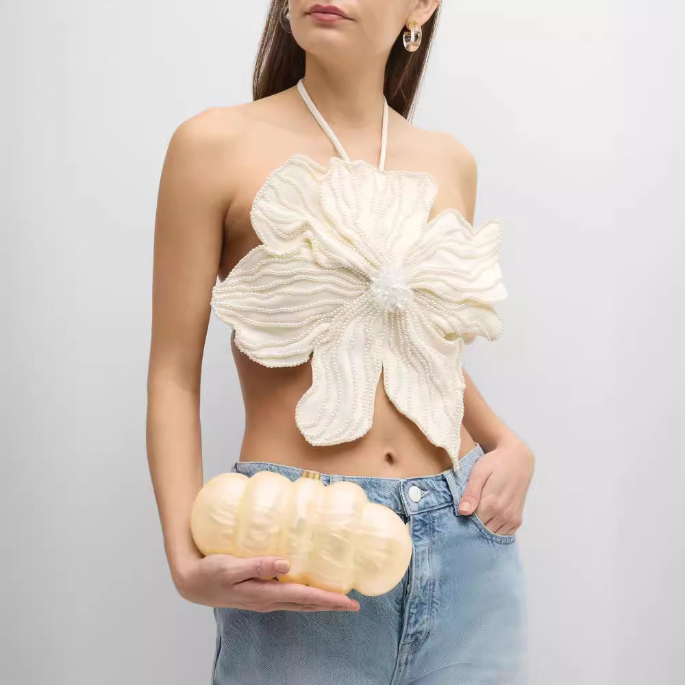 Flower Beaded Pearl Tube Top