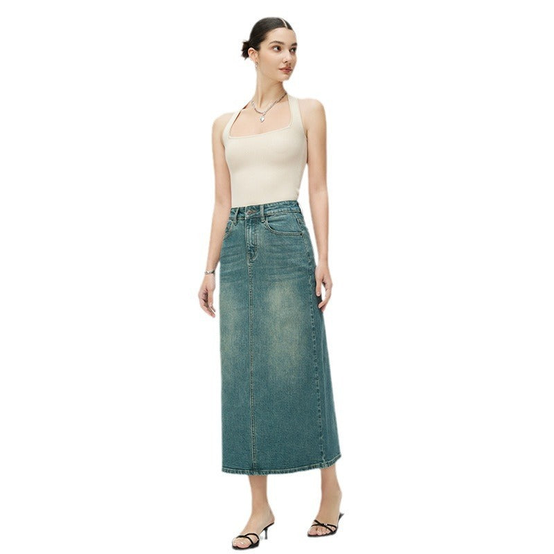 Women's Fashion Retro Slit Denim Skirt