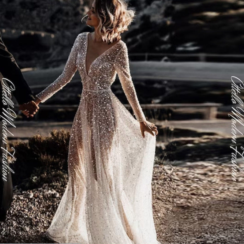 Sequined Lace Backless Outdoor Women Dress