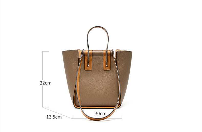 Color Block Leather All Match Commute Handbag