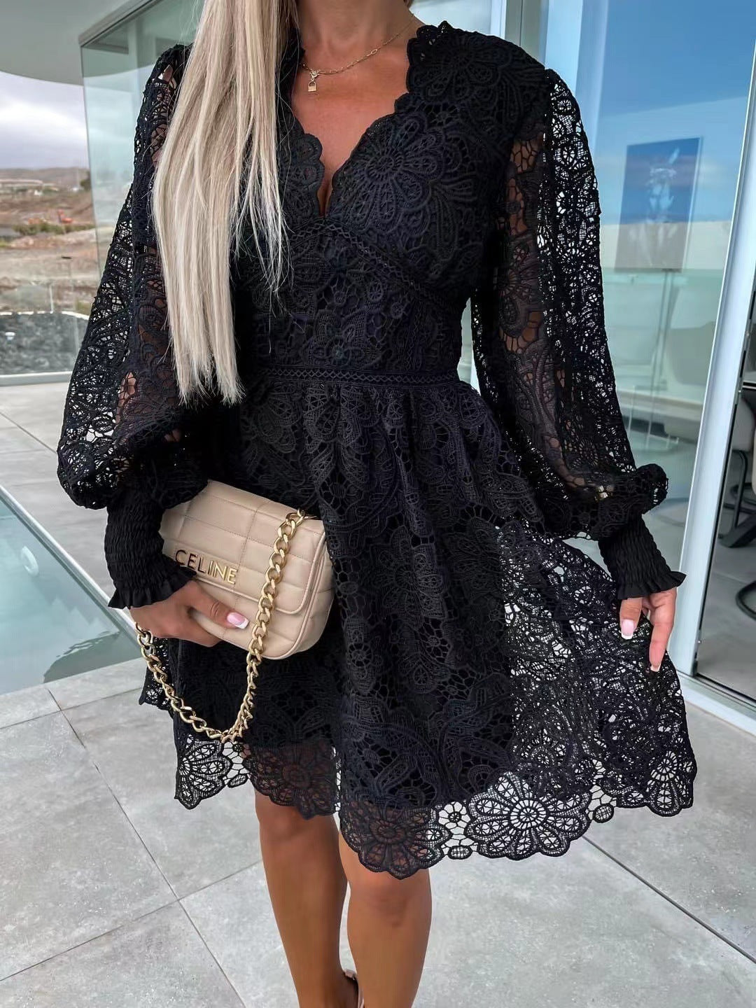 Sexy Hollow Water-soluble Lace Lace Temperament Commute Dress